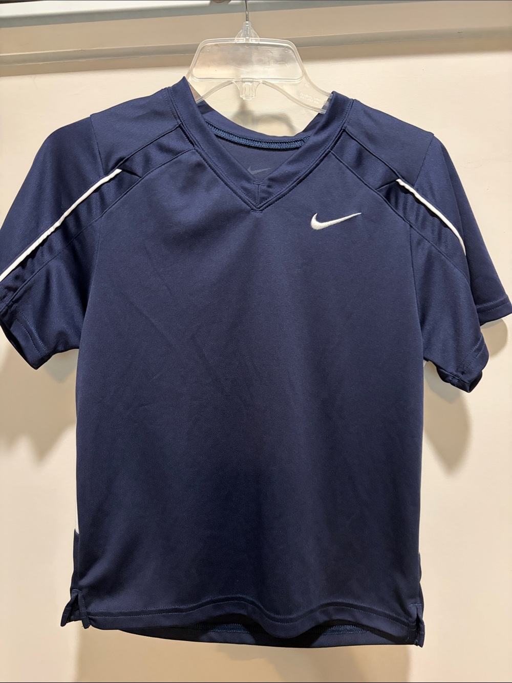 Nike Boys Navy Blue Short-Sleeve Athletic Top with White Accents